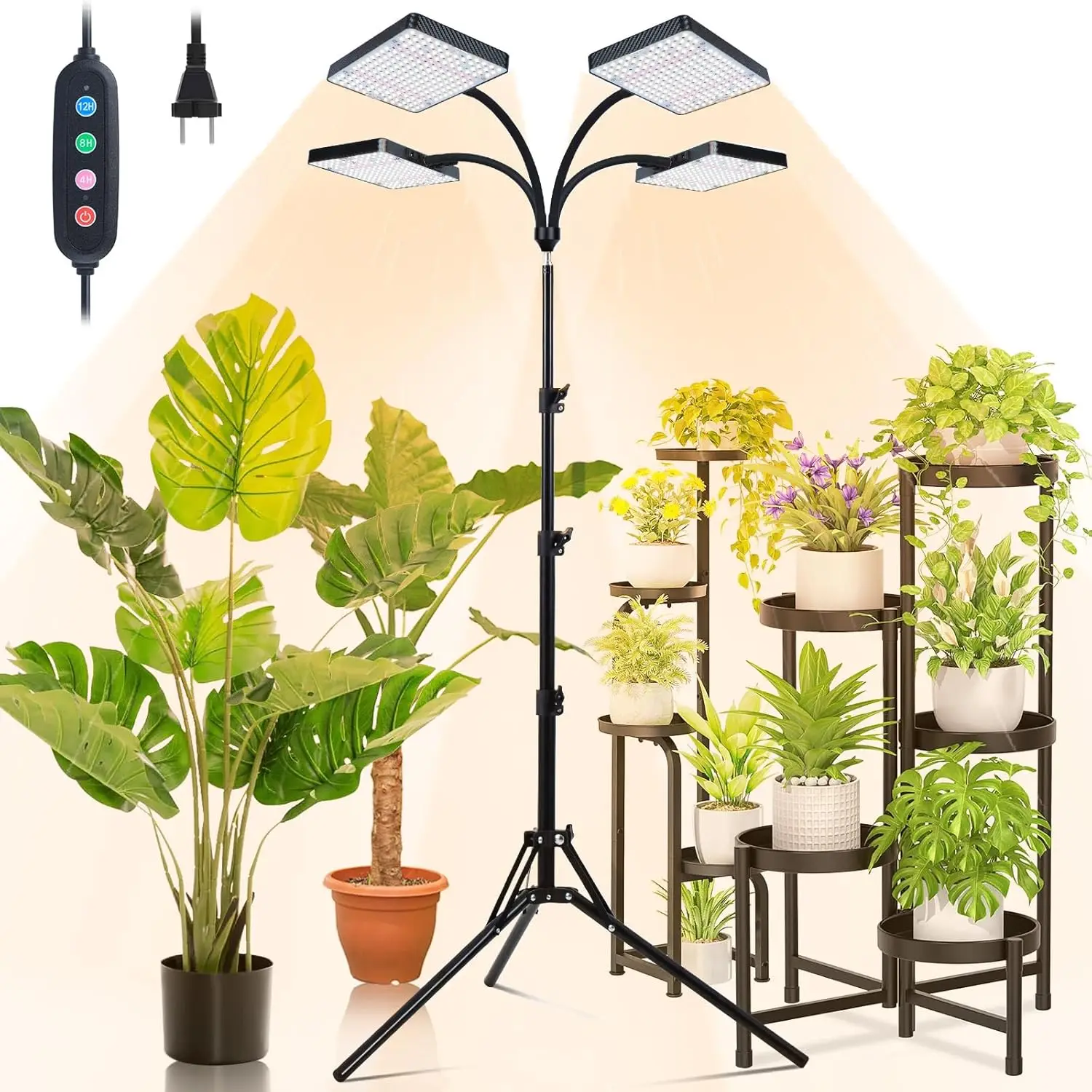 

Adjustable Height Grow Light with Timer, Full Spectrum 100W LED Plant Lamp for Indoor Plants & Bonsai Trees