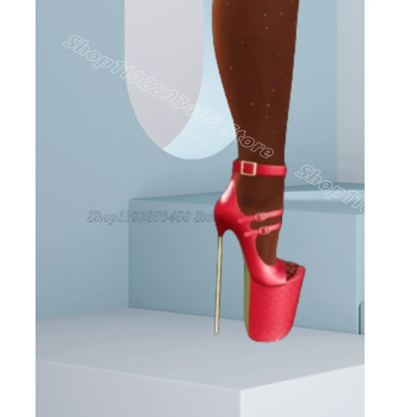 Tacchi in metallo rosso Sandali con plateau alti Open Toe Fibbia Decor Abito casual da donna Sandali eleganti di moda 2025 Zapatos Para Mujere