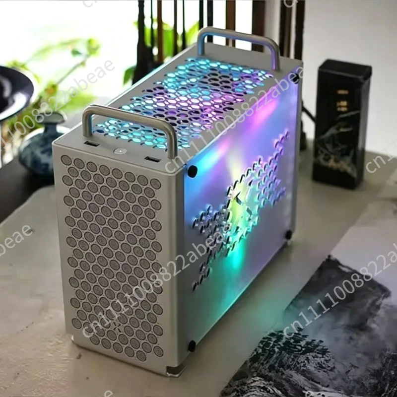 Portable Aluminum ITX Case , Mini ITX Computer Case Acrylic Side Panel Support SFX Power Supply Small PC Desktop Case