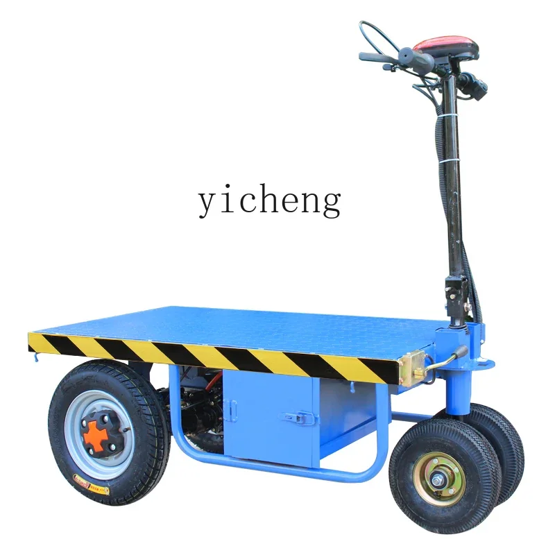 TQH electric flatbed truck four-wheel truck construction site warehouse folding pull trolley small trailer into the elevator