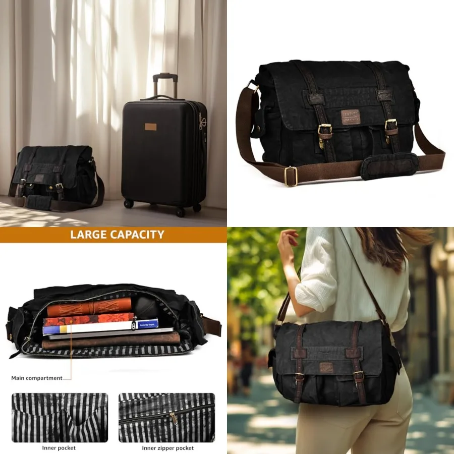 

LEATHER VILLAGE Canvas Messenger Shoulder Bag for Men and Women Stylish Crossbody Satchel for Office, Travel and Daily Use