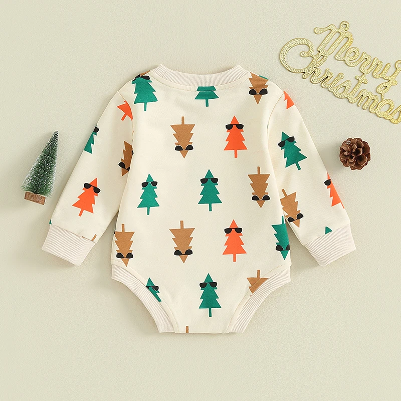 Baju monyet lengan panjang untuk bayi, baju terusan nyaman dengan hiasan kepingan salju Motif rusa kutub bulat lengan panjang musim dingin untuk bayi baru lahir