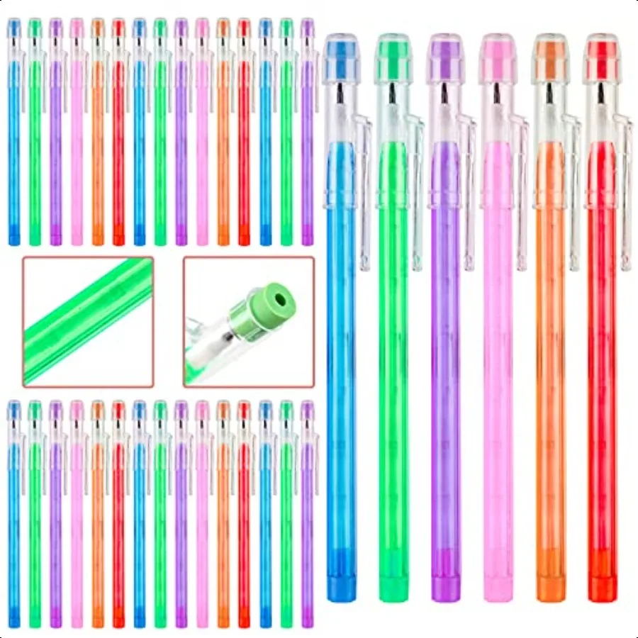 

36pcs HB Translucent Pencil Multipoint Pencil Multicolor Non Sharpening Stackable Pencils Pop Up Plastic Pencil with Eraser Top