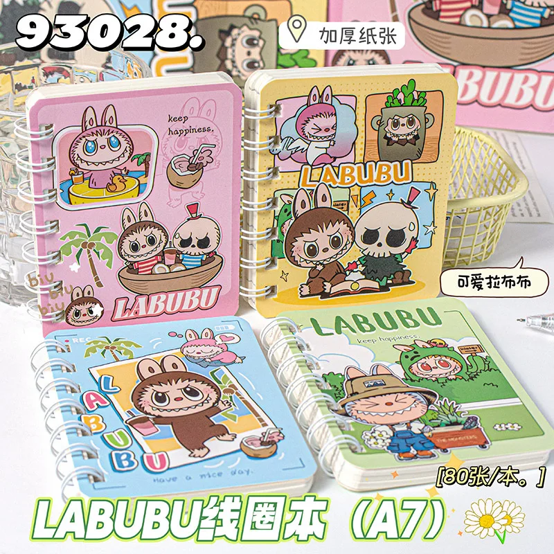 

New labubu Coil Notebook Portable A5 A7 Diary Stationery Kawaii Toy Gift Set Children Student Color Pages Diary Notebook