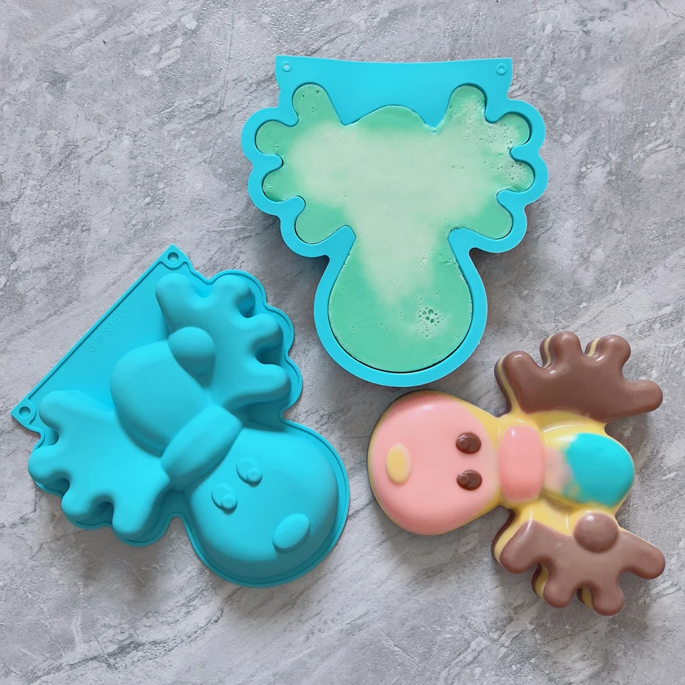 Christmas, large deer head shaped silicone mold 3D chocolate baking cake suitable for bread, DIY baking utensils