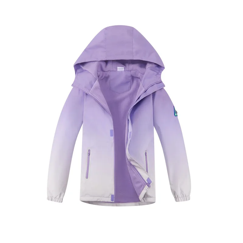 Autumn/Winter Children's Polar Fleece Coat Kids Hooded Waterproof Gradient Print Jacket For Girl 110-160