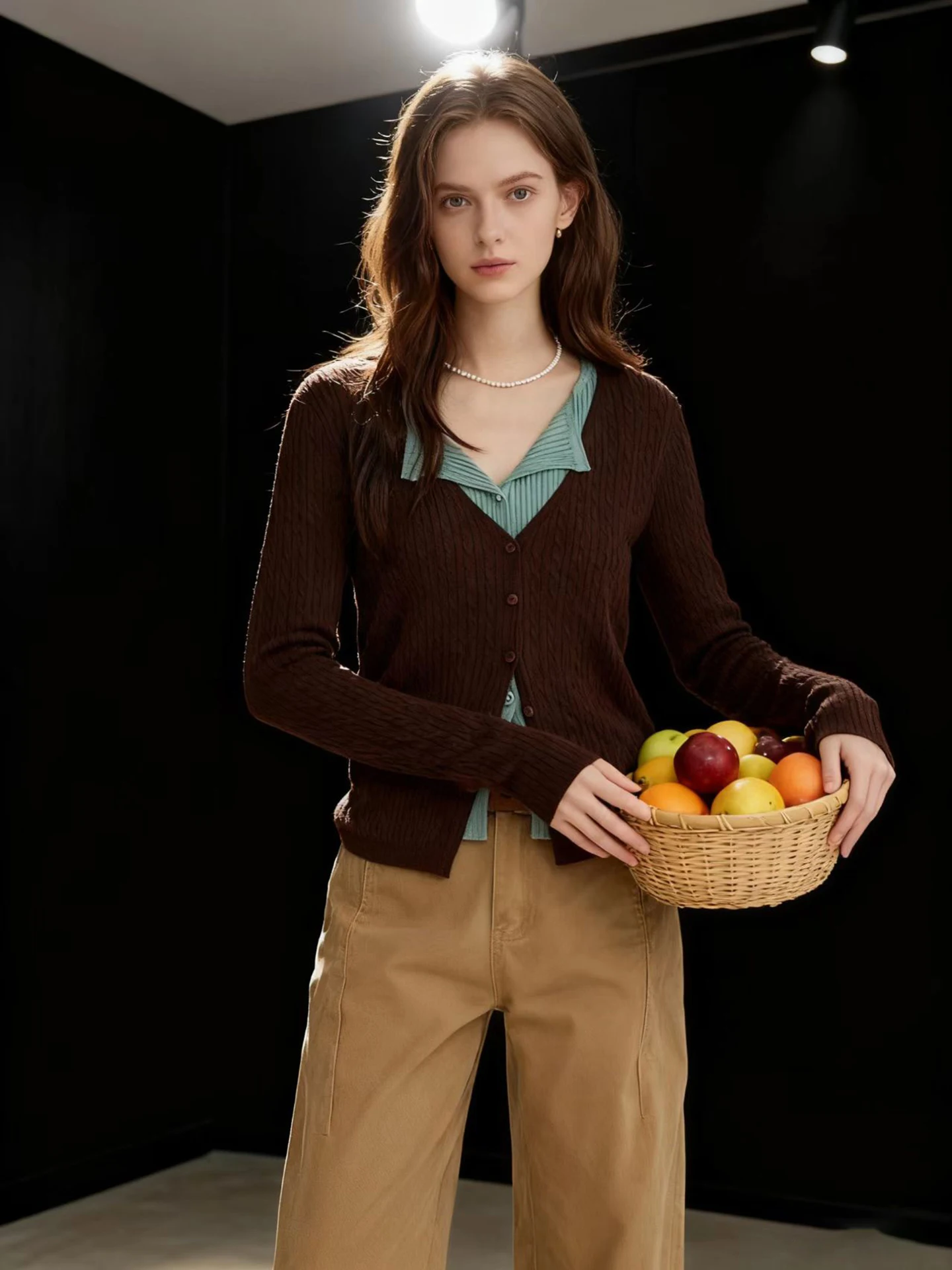 

Женский вязаный свитер HUAAPPUW с эффектом двухслойности, узором косы, цветными блоками, приталенный, на пуговицах, повседневный, зимний, новинка