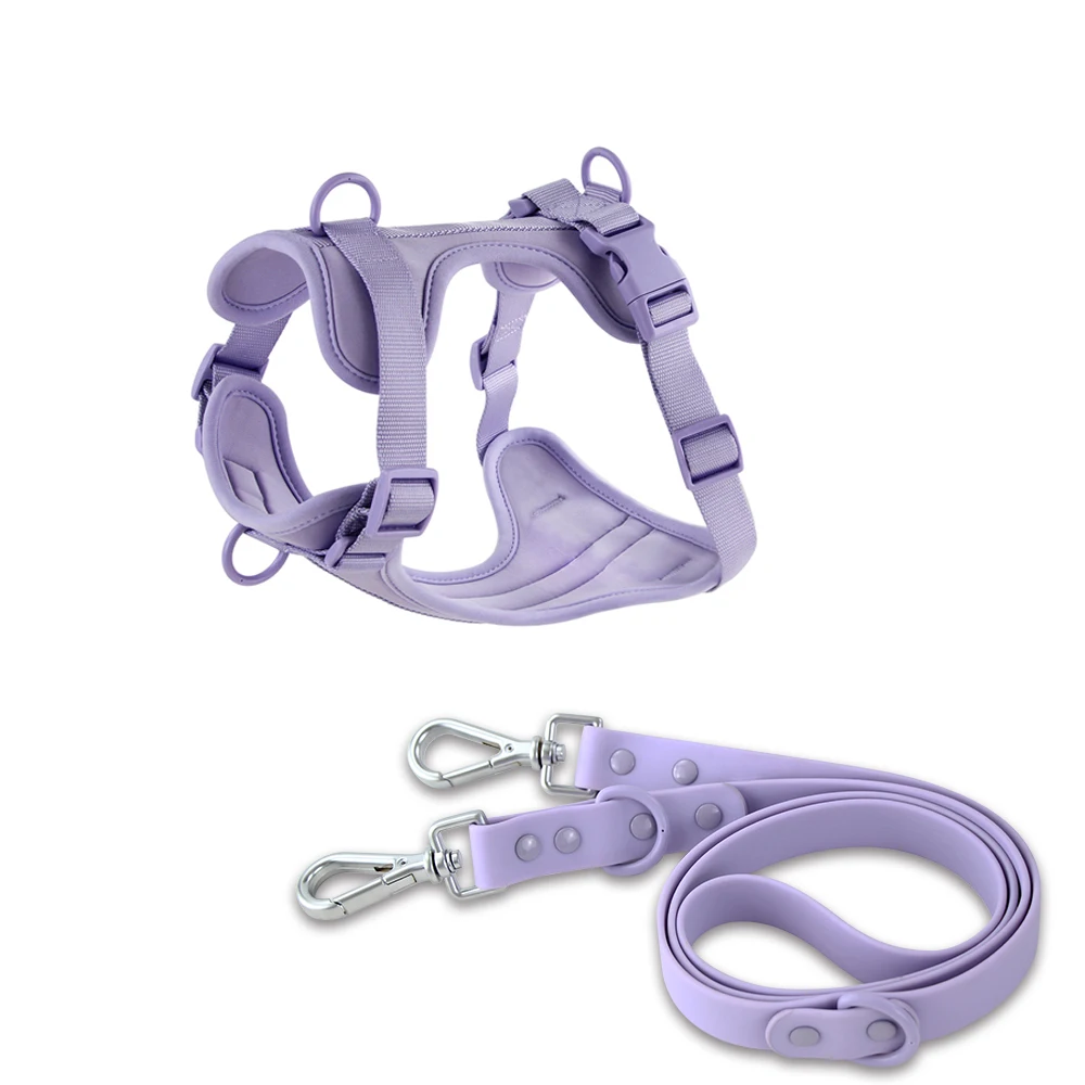 Double Dog Leash With Breathable Pvc Harness And Adjustable Collar_voghion.com