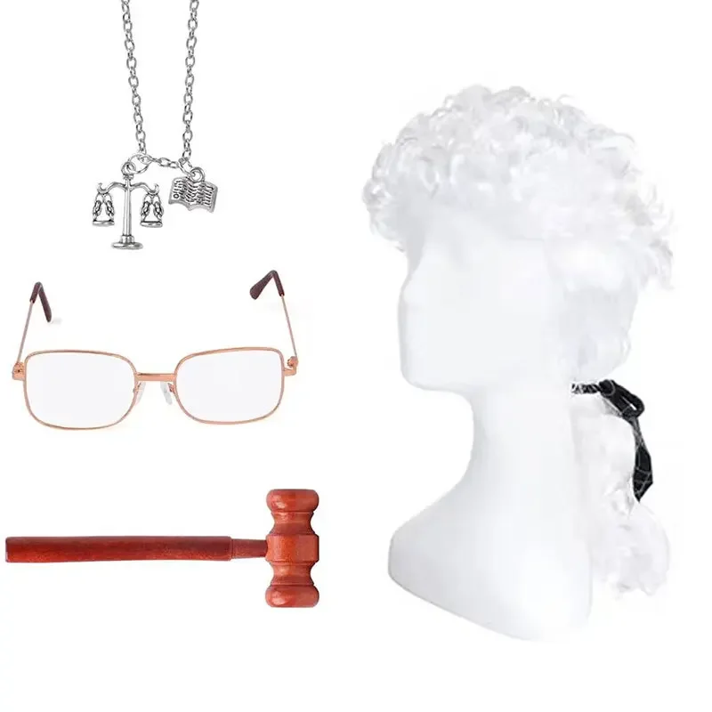 코스프레 아마존 판사 망치 변호사 가발 판사 말 꼬리 가발 코스프레 식민지 파티 소품