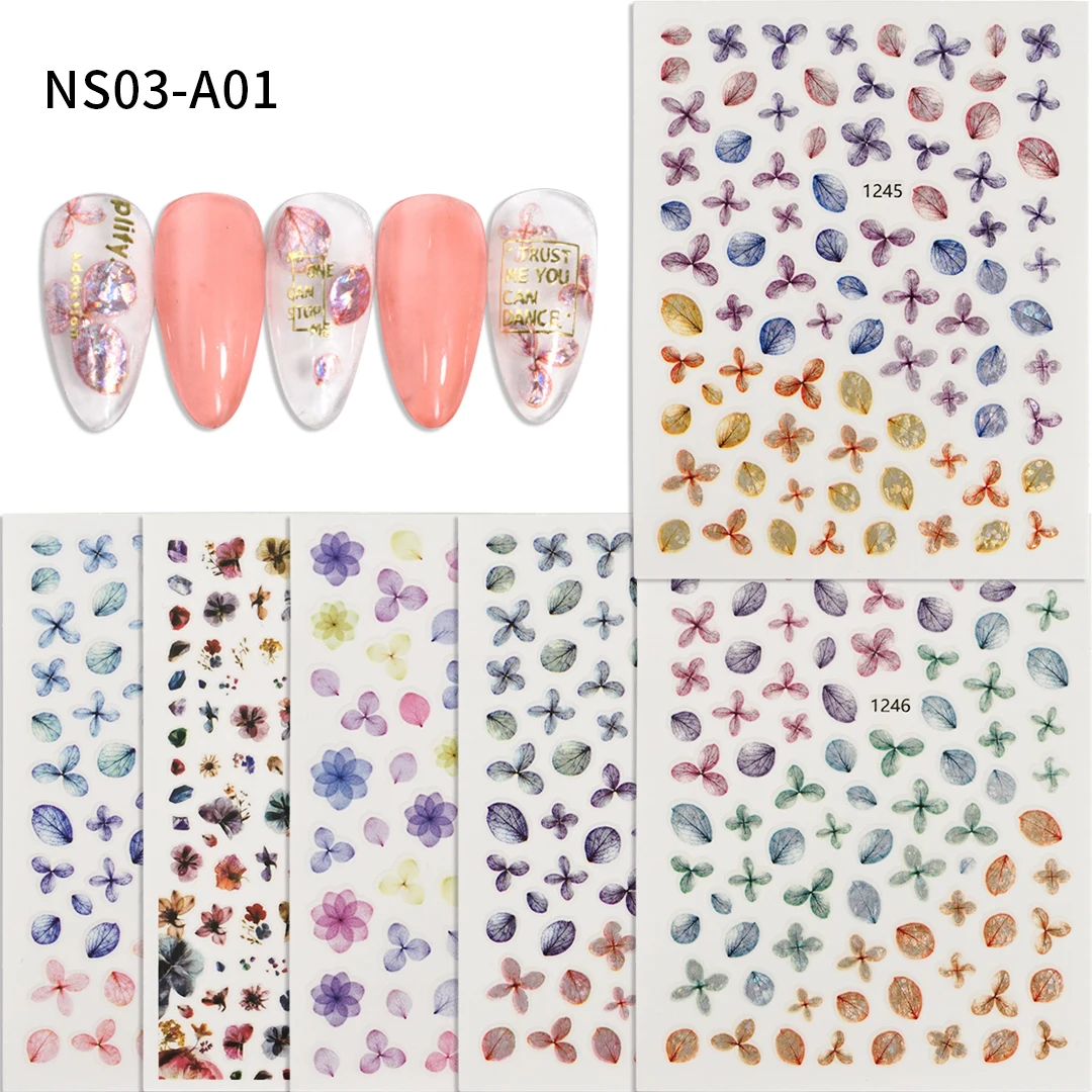 

3D Nail Stickers Set Mixed Designs 3D Holographic Laser Abstract Flower Leaf Decals Art Decorations DIY Manicure 2303-02