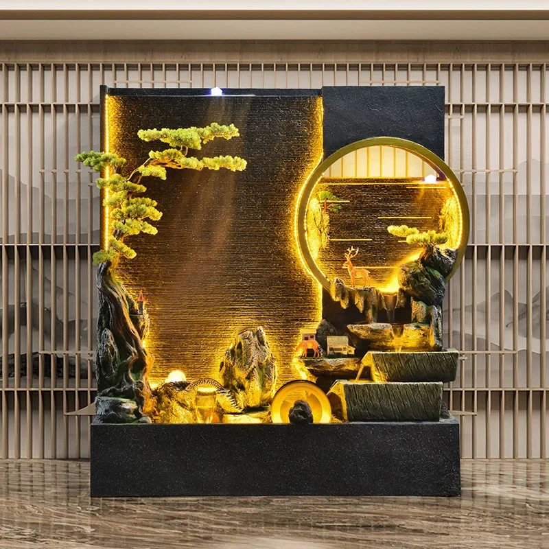flowing water ornament, circulating water office decoration, courtyard waterfall