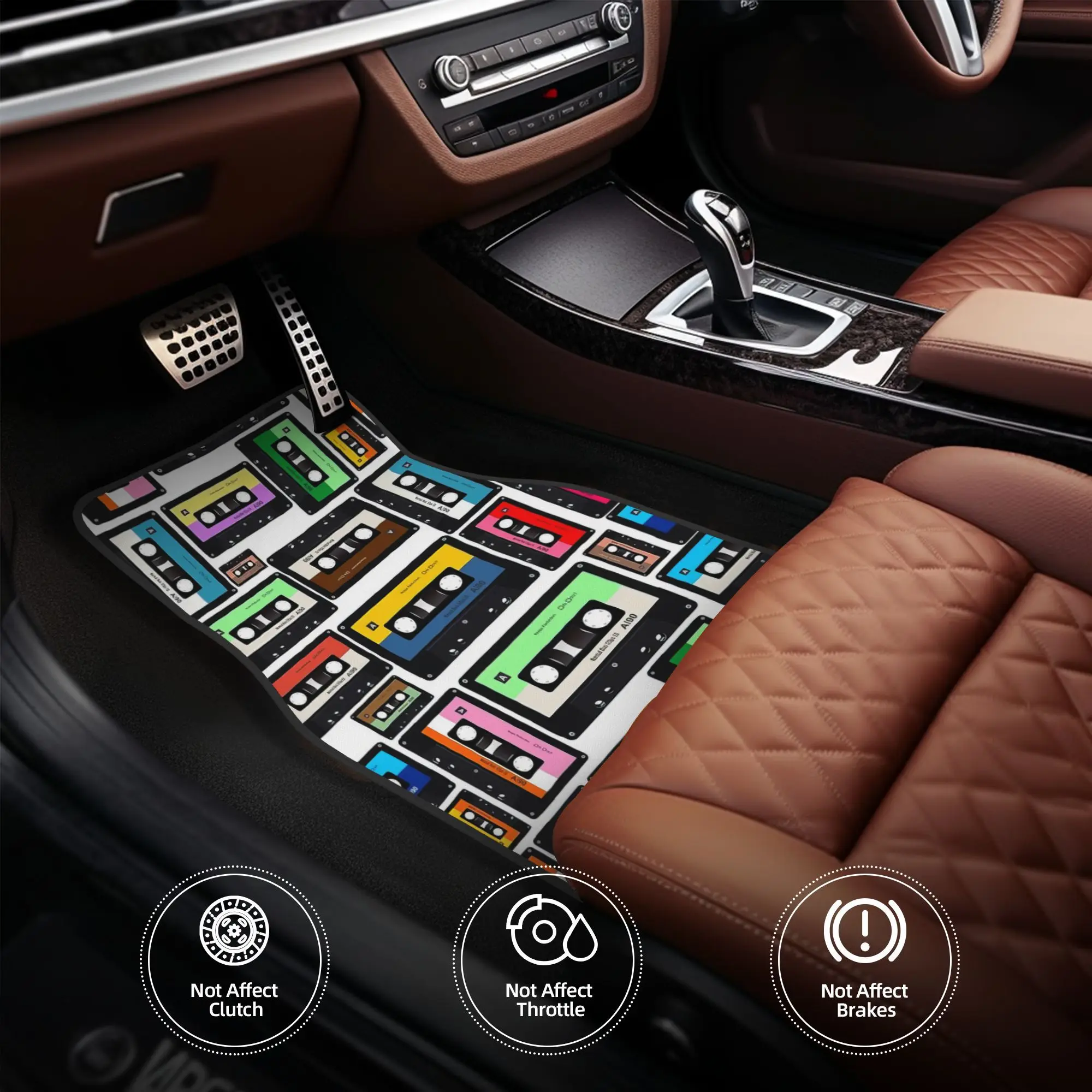 4 Cassette Record Car Mats- Durable, Suitable All Vehicles, Non-Slip Design, Vivid Retro Patterns, Car Enthusiasts, Car Interior