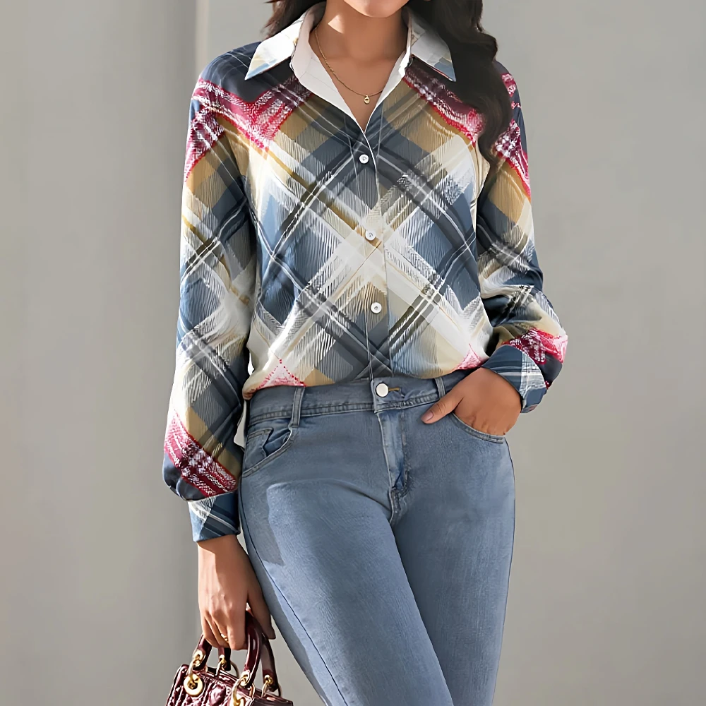 

Mia Muse Autumn Shirts 2025 Women's Retro Vintage Full Print Long Sleeve Shirt Collar Fitting Slim Office Lady Shirts