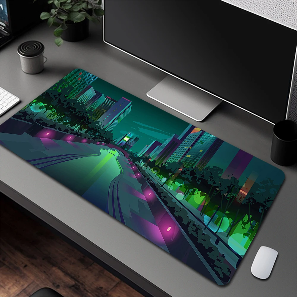 Neon City Rubber Mousepad Big Office Non-Slip Computer Mouse Pad 900x400mm Locking Edge Mouse Mat Anime Desk Mat Keyboard Pad