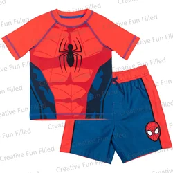 2024 Marvel Avengers Spider-Man Boys Pullover Rash Guard and Swim Trunks Outfit Set Toddler/Adult Suit