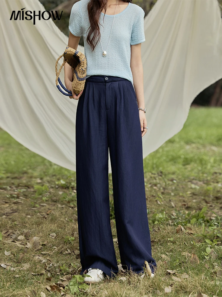 

MISHOW New Office Lady Pants Women Summer 2025 Solid Slimming High Waist Denim Wide Leg Pant Female Fashion Versatile MXE31K0914
