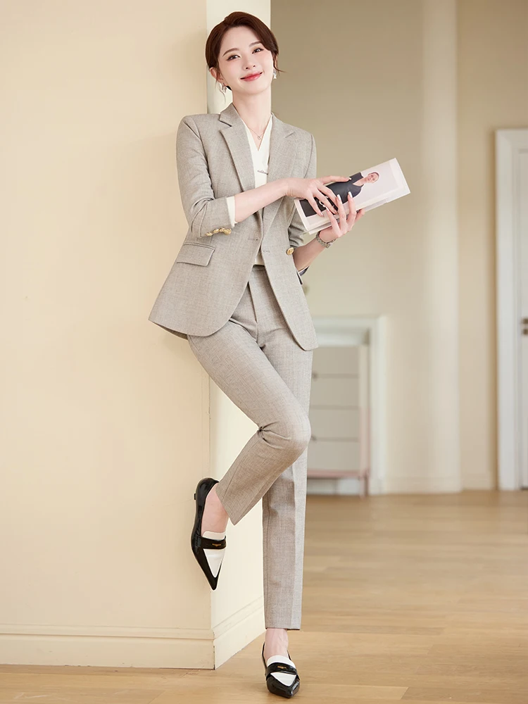 بدلة بناطيل نسائية أنيقة احترافية من AIyssa. بنطلون قطعتين + سترة بدلة 2024 خريف وشتاء نمط جديد