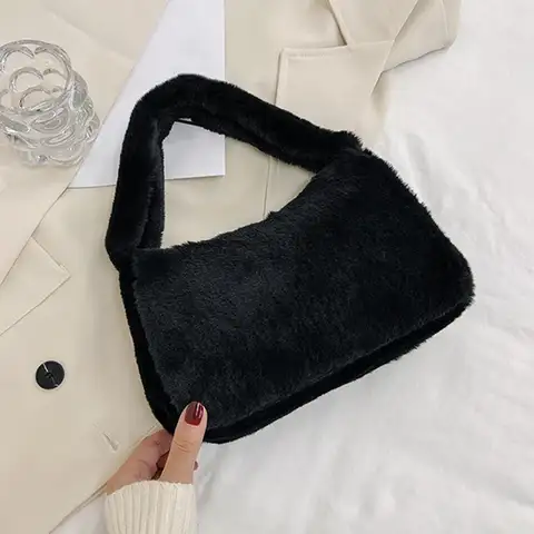 Neue flauschige Totes weiche Plüsch Schulter Achsel Tasche einfarbige Geldbörse Herbst Winter Handtasche Frauen Dame Mode Aufbewahrung tasche