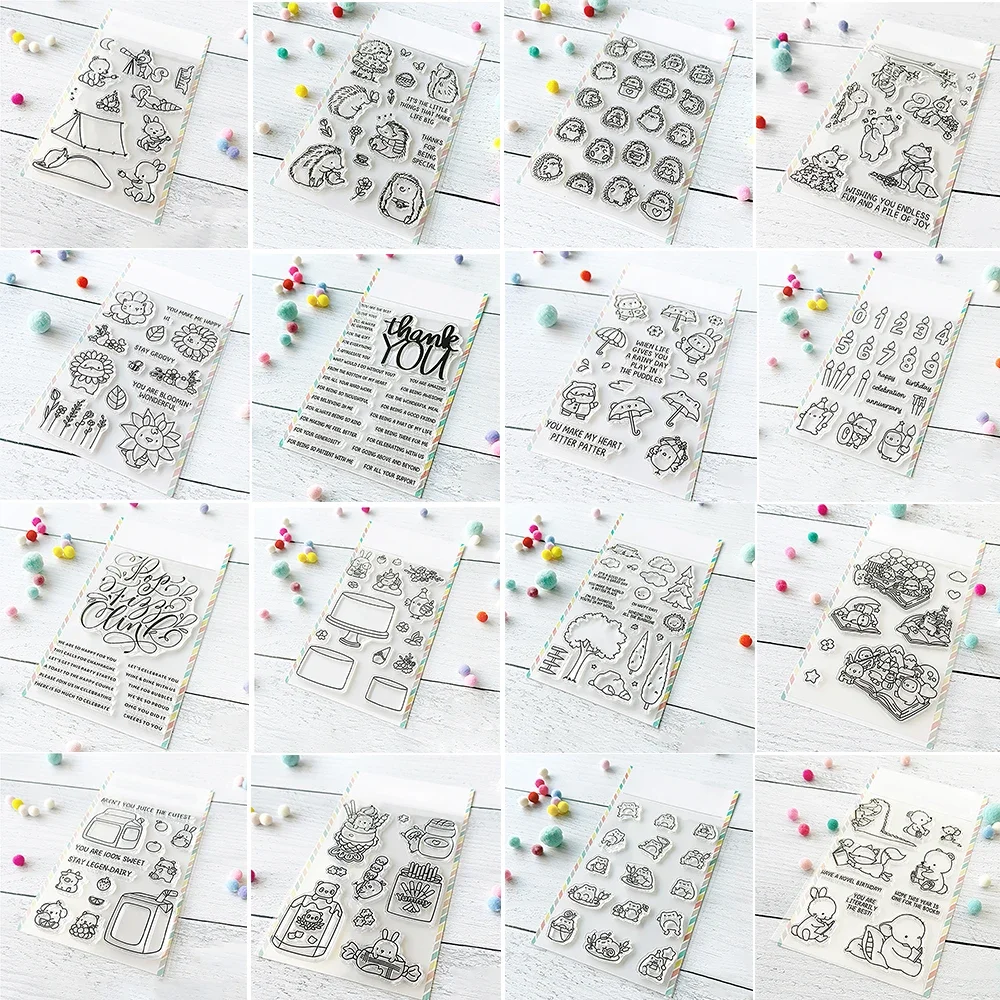 Geburtstagstorte, niedlicher Frosch, Fuchs, Tiere, Stanzformen und klare Stempel, Flasche, Dankeschön-Wörter, Stanzformen für DIY Scrapbooking, Papierhandwerk