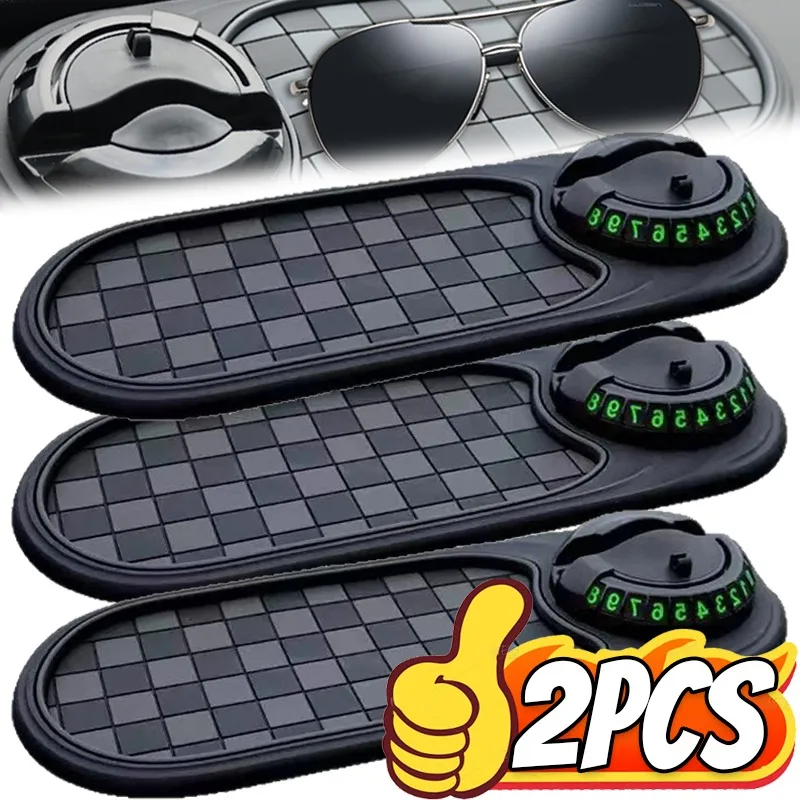 

3 In 1 Car Dashboard Anti Slip Mat Phone Holder 360 Rotating Temporary Parking Card Number Plate Auto Interior Accessories Black