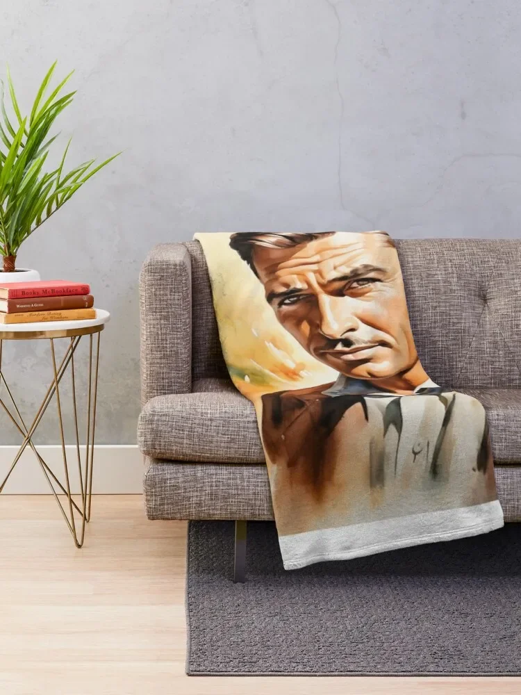 Clark Gable - Golden Age of Hollywood - Watercolor Portrait - Digital Art Throw Blanket