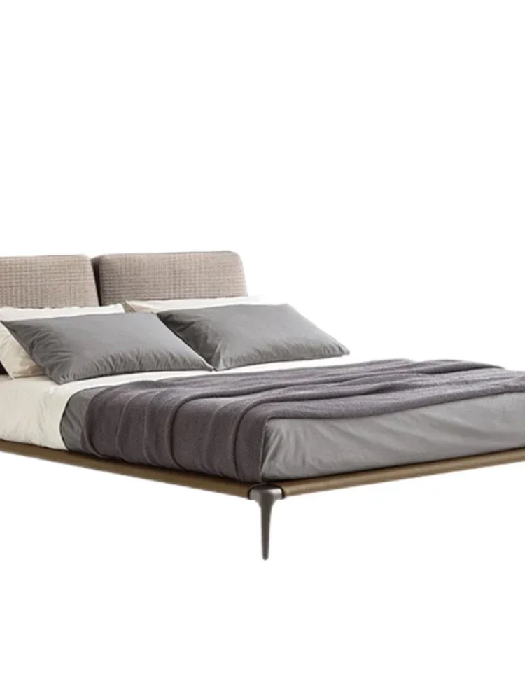 

Fabric Leather Double Bed Minimalist Small Apartment Villa Genuine Leather