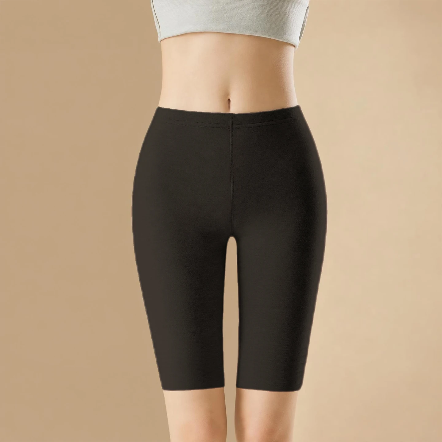 Thickened Fleece Women's High Waist Thermal Tight Pants Autumn Winter Seamless Five-Point Short Pants Skin-tight Safety Pants