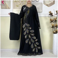 Nouvelle robe africaine pour femmes, robe dashiki en mousseline de soie, abaya à manches longues, vêtements décontractés islamiques pour femmes, robe longue musulmane à diamants 1