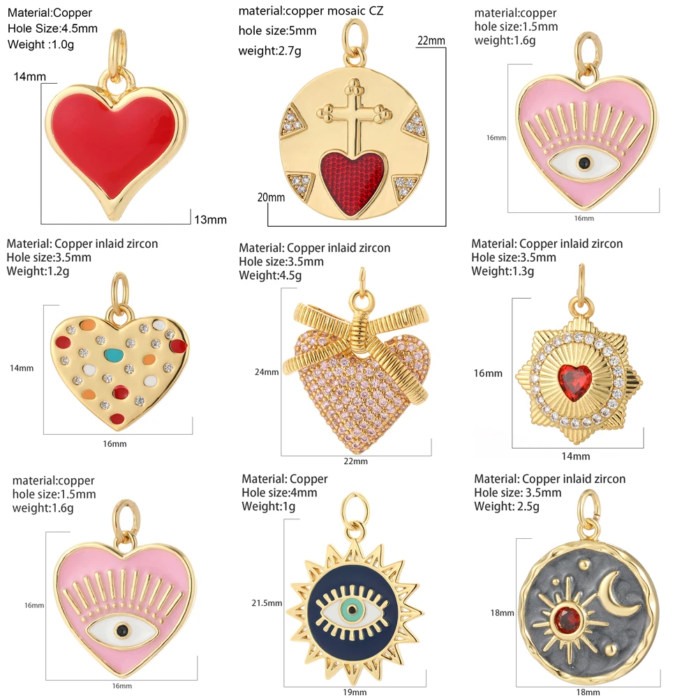 Heart Greek Eye Golden Color Pendant Charms for Diy Earrings Necklace Bracelet Evil Blue Eye Charms for Jewelry Making Supplies