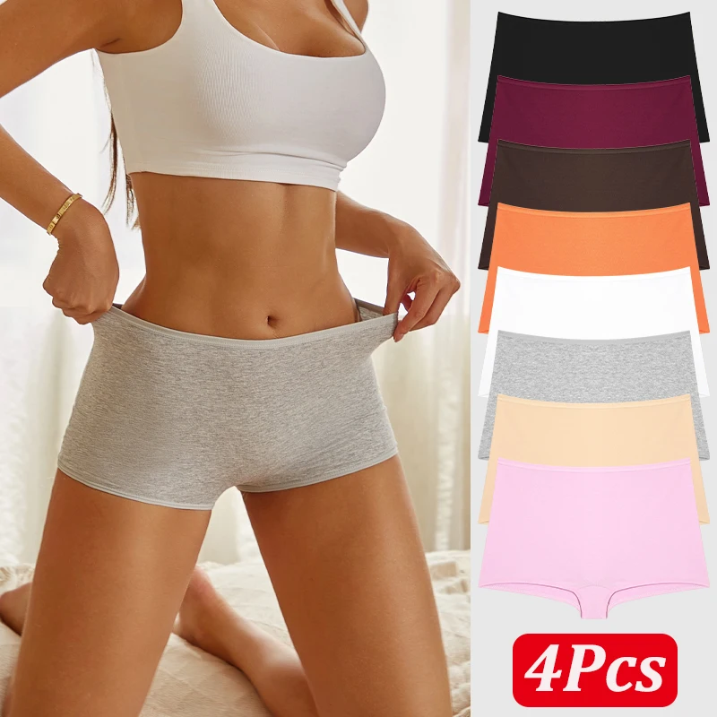 4 Teile/satz frauen Baumwolle Stoff Boxer Kurze Nahtlose Hohe Taille Atmungsaktive Dessous Dessous Weibliche Hohe Elastische Gemütliche Boyshorts