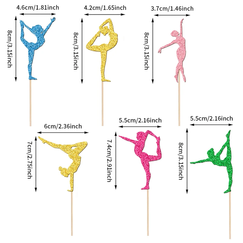 YOMDID 24 Stück Gymnastik-Kuchenaufsätze, glitzernde Silhouetten für Gymnastik-Liebhaber, Cupcake-Aufsätze, Sport-Gymnastik-Kuchenaufsätze – Detail 4