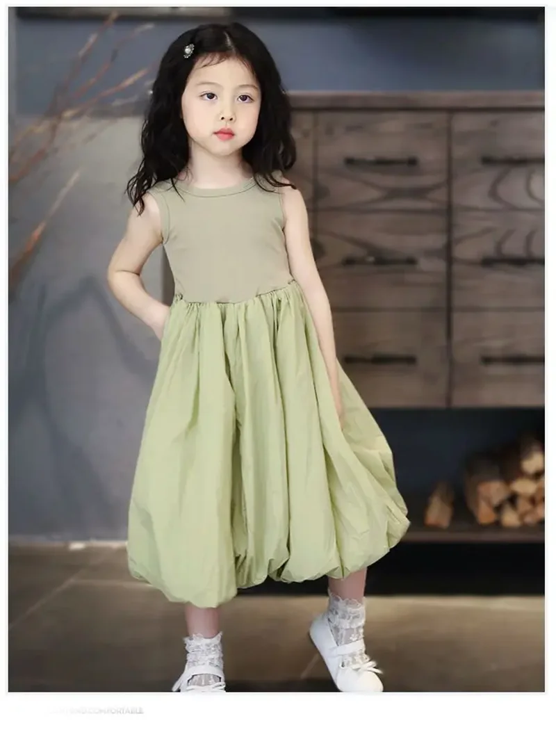 

Summer 2026 New Baby Girl Flower Bud Dress Cotton Splicing Sleeveless Vest Children's Clothing 90-130cm