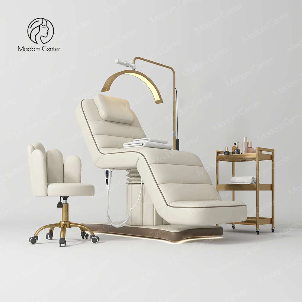 Elektrischer beigefarbener, zusammenklappbarer, anhebbarer, verstellbarer Kosmetikerin-Massage-Spa-Gesichtskosmetik-Betttisch