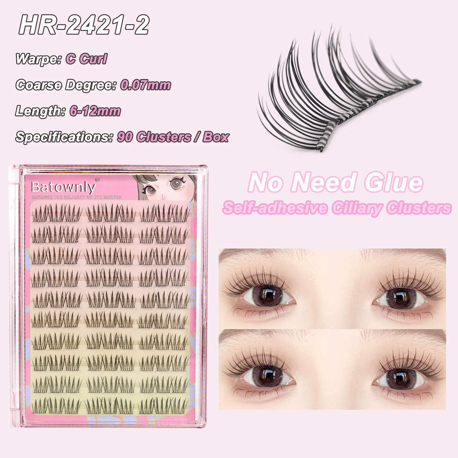 90 Pcs 자기 접착 속눈썹 클러스터 아이돌 단일 클러스터 DIY 소녀 그룹 자연 삼부작 만화 접착제없는 거짓 속눈썹