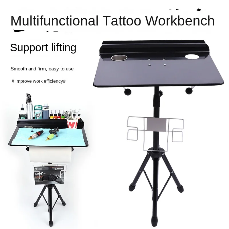 Destacável Tattoo Desk Table, Suporte Compacto Portátil com Caixa de Tinta, Altura Ajustável, Body Art, Maquiagem Permanente, Acessórios de Tatuagem