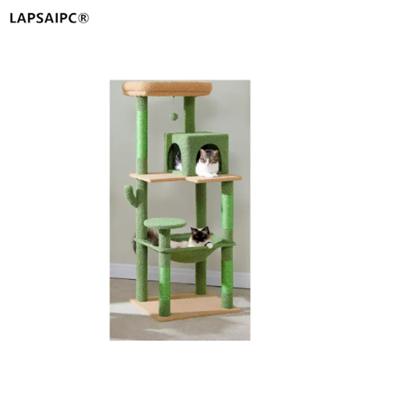 

Cactus Cat Tree Tower for Large Cats with Metal Plush Big Hammock for Indoor Cats with 2 Door Condo House with Large Top Perch