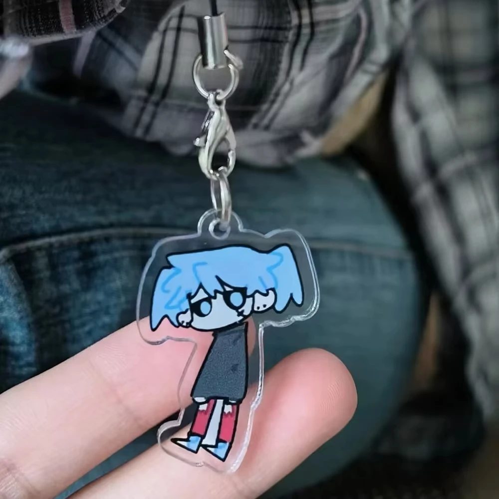 2pcs Game Sally Face Sal Larry Cosplay Keychain Acrylic Rope Keyring Two-sided Key Phone Chain Bag Pendant Halloween Accessories