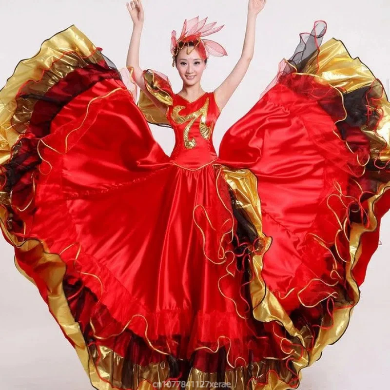 Costume de danse Flamenco, grande jupe de danse d'ouverture, Costume de spectacle de danse de corrida espagnole, Costume de spectacle sur scène pour femme