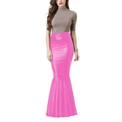 PU Leather Pencil Skirt, High Waist Mermaid Skirt, Elegant Slim Hip, High Elastic Trumpet Skirts, Office Lady, 7XL