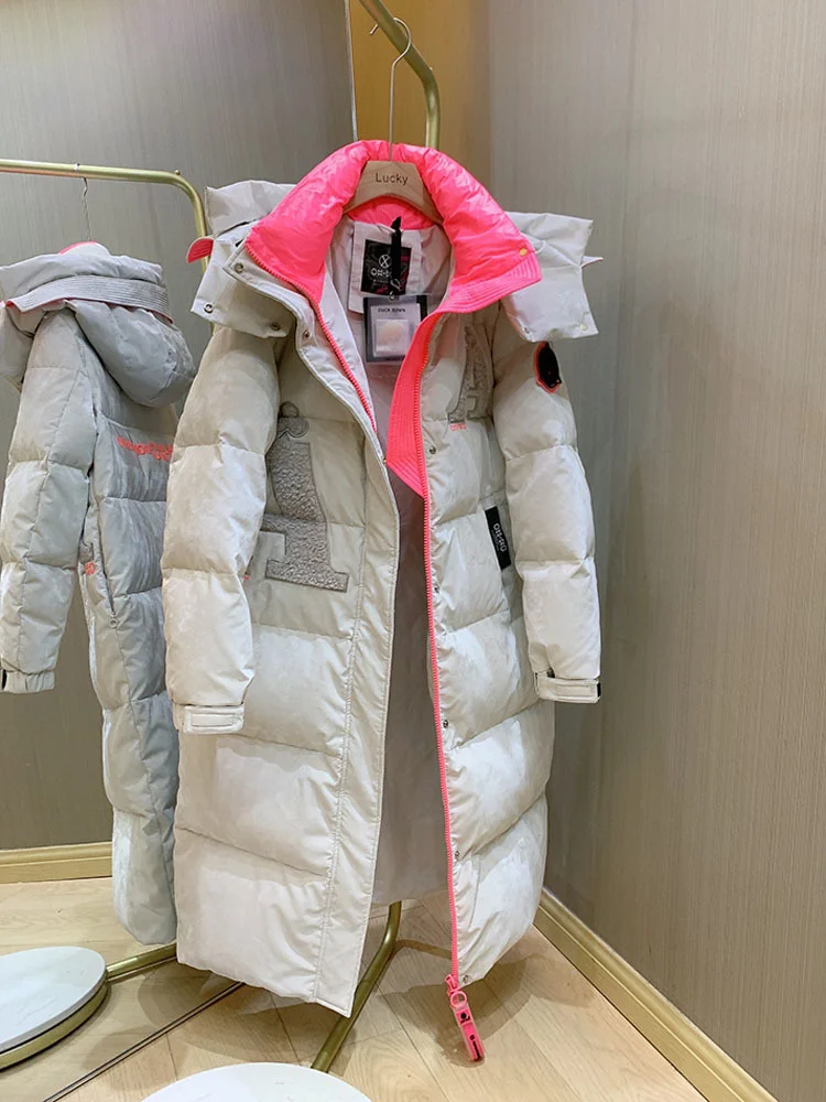 Winter Fashion European American 90% White Duck Down Jacket Women Glossy Femme Streetwear Thick Warm long puffer Parkas