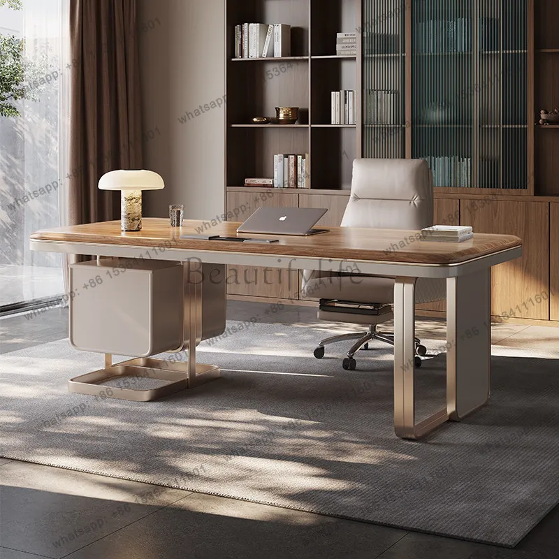 

Italian home desk light luxury solid wood desk simple medium and ancient style