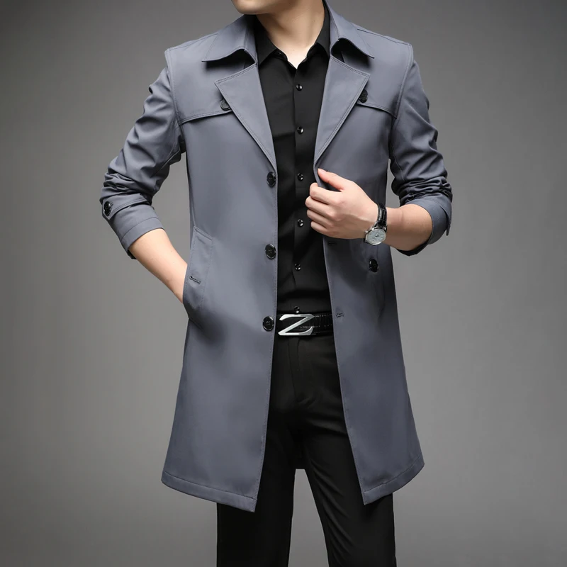 Thoshine Brand Spring Autumn Men Trench Coats Superior Quality Male Fashion Outerwear Jackets Long Plus Size