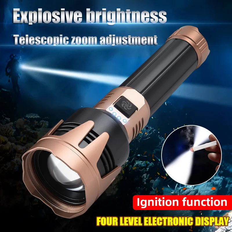 New Super Bright Rechargeable Laser Flashlight Outdoor Long Range Portable High Power Zoomable LED Torch USB C Fast Chargin