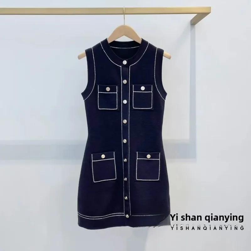 

Early Autumn M 2025 Knitted Dr with Waist-Cinching round Neline And Open Ss Svel for Women