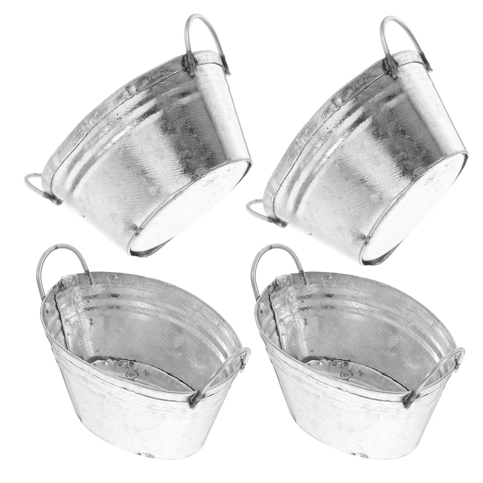 4Pcs Mini Metal Buckets with Handle Small Tinplate Planters Rustic Succulent Pails for Desk Garden Flower Bar Holiday Decor