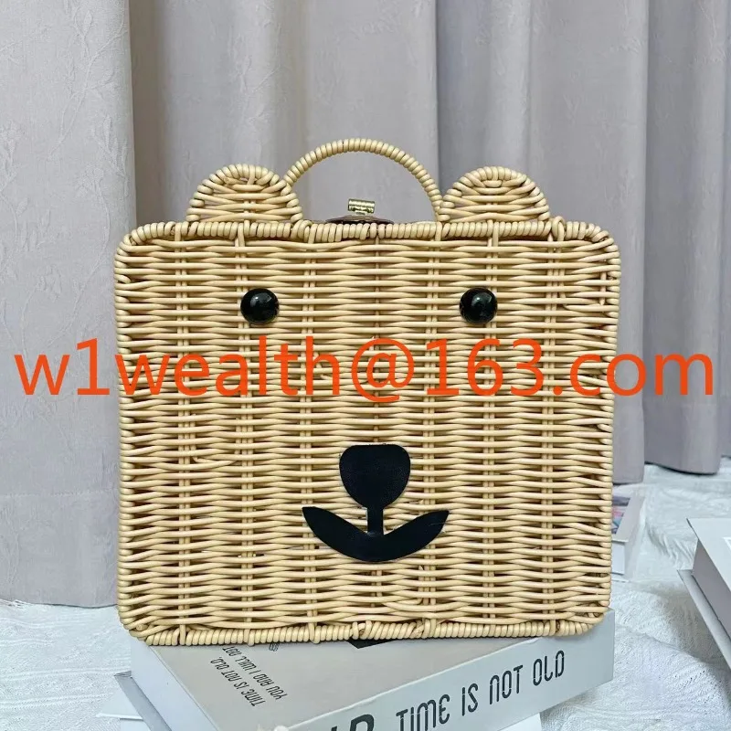 New bear cartoon gift box, iron frame reinforced woven rattan box, gift, suitcase, bag.