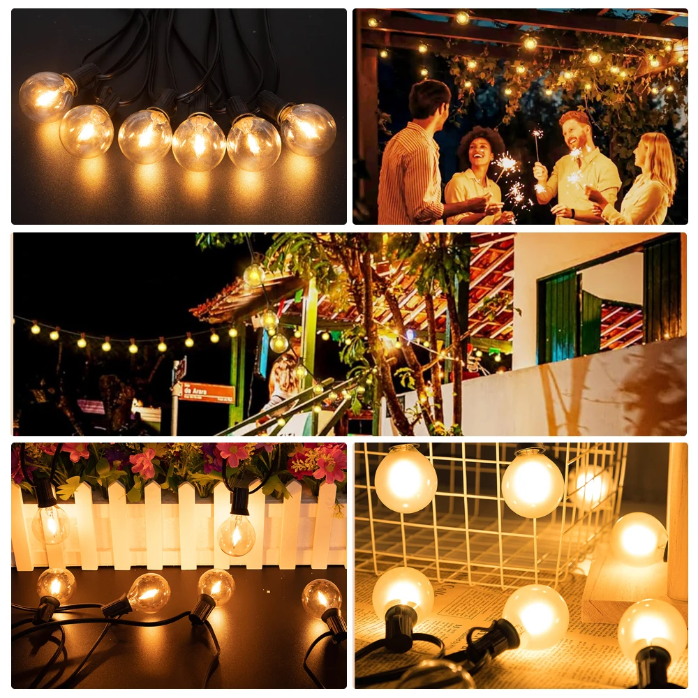 Vintage G40 String Light 220V 110V Retro Street Garland EU US Connectable Warm White Waterproof Wedding Party Decoration Outdoor