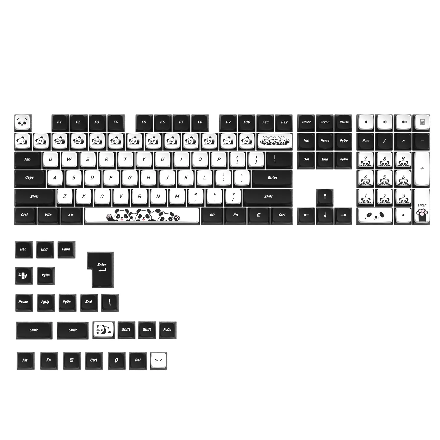 Cute Panda Keycaps PC+PBT Thermal Sublimation Mechanical Key cap Customizable Hebrew Thai Spanish Brazilian Keycap ISO Layout