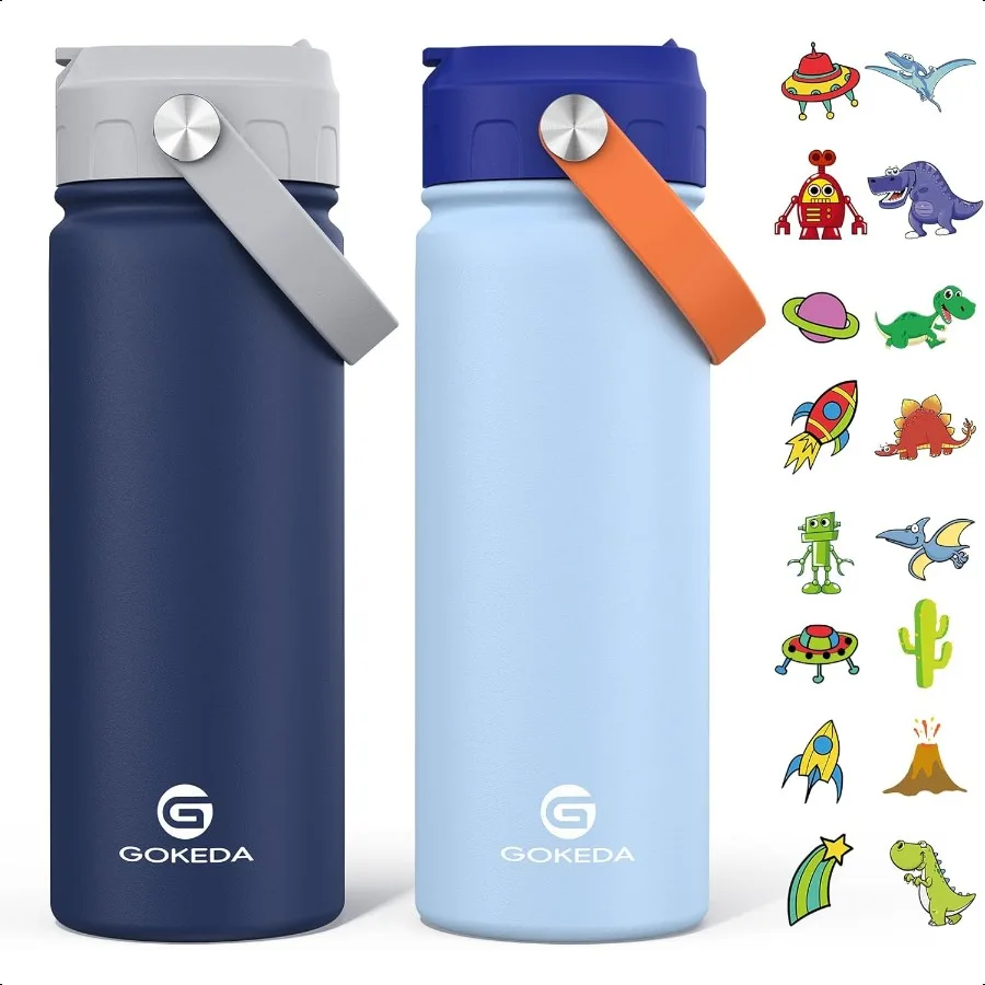 

18oz Water Bottle 2 Pack Insulated Bottles with Stickers 18 8 Stainl Steel Vacuum Leak Proof Straw Cup for School Gifts for Boy