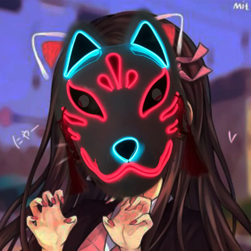 LED Fox Masks Masque Halloween Cosplay Fox Props Mascara Japonesa Luminous Paintings Dance Fox Plastic Mask Cute Fox Mask